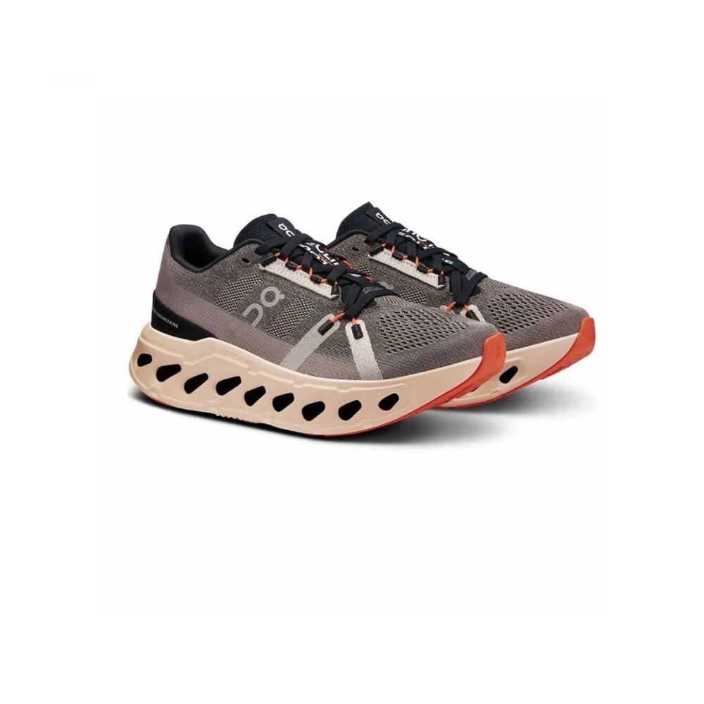 On Running Women's Grey Black and Coral Cloudnova Sneakers